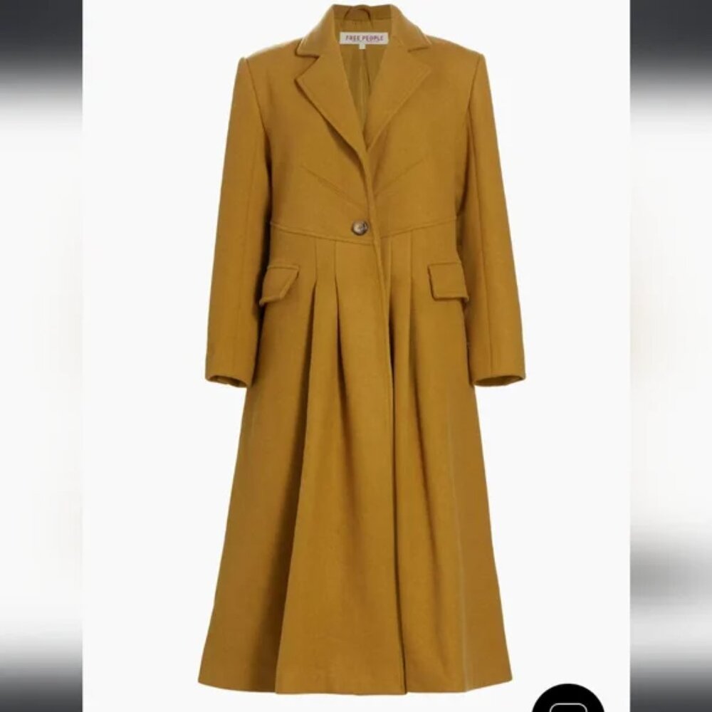 Free People Victoria Coat Womens M Wool Blend Brown Camel Trench Chic Vintage